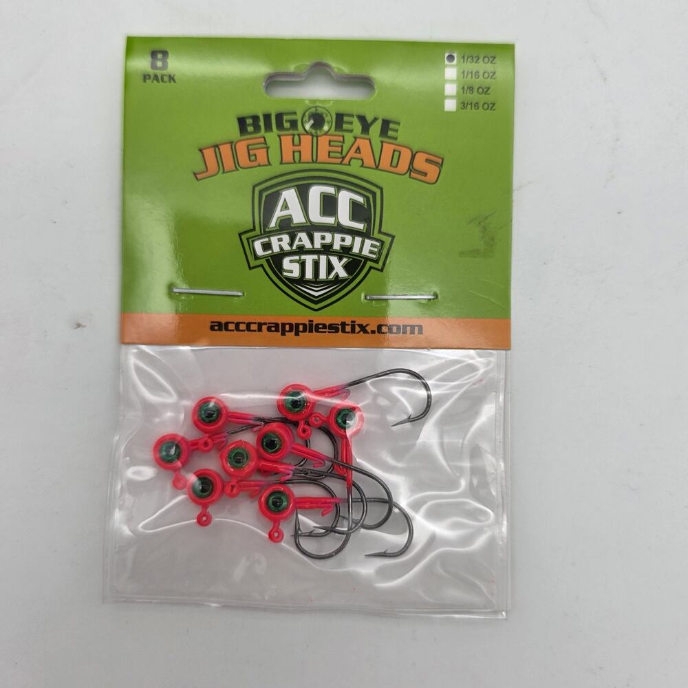 ACC Crappie Stix Big Eye Jig Heads 1/32 oz Pink Lot 6 Packs 48 Total